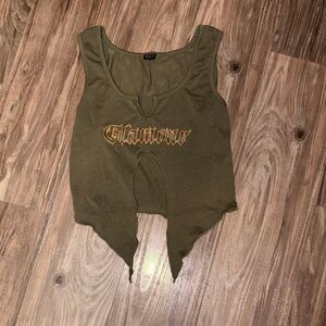 SHEIN Olive Tank Top with Gold Lettering
